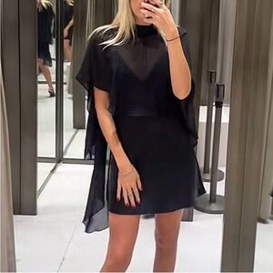 Zara black mesh & satin cape shawl flowy dress